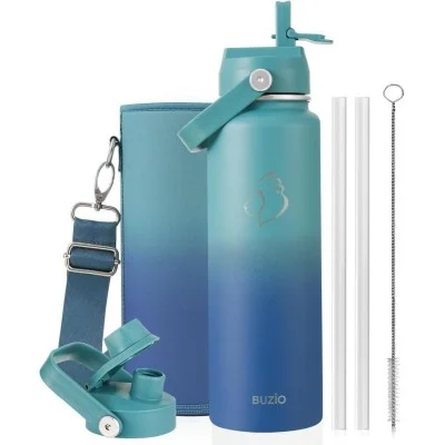 Buzio Duet Series Water Bottle with 2 Lids and Sleeve 700ML - Gradient Cyan